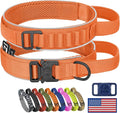 HYDEME Tactical Dog Collar, Alpine Loop Adjustable Military Training Nylon Dog Collars with Handle and Reflective for Small Medium Large Dogs, with Airtags Protective Case & Patches.(M,Orange)