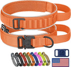 HYDEME Tactical Dog Collar, Alpine Loop Adjustable Military Training Nylon Dog Collars with Handle and Reflective for Small Medium Large Dogs, with Airtags Protective Case & Patches.(M,Orange)