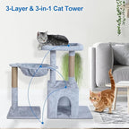 Cat Tree Tower 29.5 inch, Cat Tree for Indoor Cats with Hammock Perch, Small Cat Tower Playhouse Condos, Grey