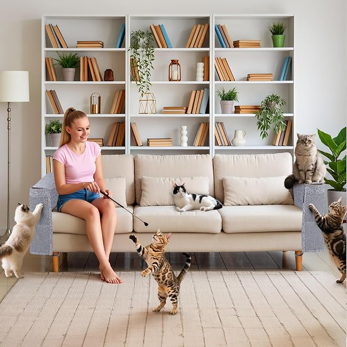 Cat Scratch Couch Protector with Sisal Mat,Couch Protector from Cat Claws,Sofa Scratcher Furniture Protector,Fits Left & Right Arms | No Need to Choose a Side(Light Grey)