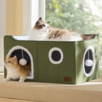 Bedsure Large Cat Beds for Indoor Cats - Extra Wide Cat Cube House for Small Pet with Fluffy Ball Hanging and Scratch Pad, Foldable Pet Cave Hideaway for Multiple Cats, 23.6x16.9x13 inches