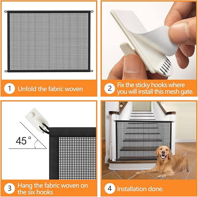 Dog Gate for Stairs Pet Gates for The House: Dog Gate Indoor Dogs Screen Mesh Gate for Doorways Stairways 29 inches Tall, 30 inch Wide, Fits Openings 24'' to 27'' Wide