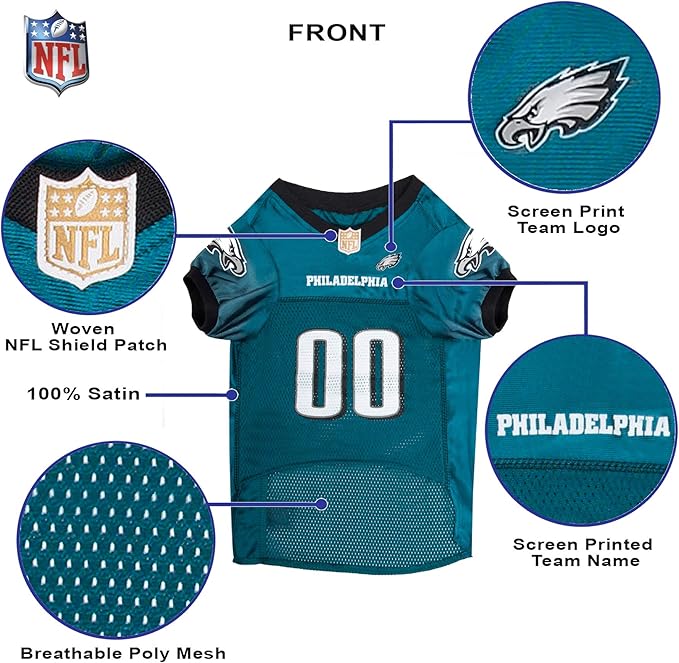 Pets First NFL Philadelphia Eagles Dog Jersey, Size 3X-Large, Football Shirt Costume for Pet, Dog Sports T-Shirt, NFL Team Clothing for Cats, Licensed Pet Apparel Available in 7 Sizes and 32 Teams