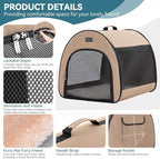 PETSFIT Portable Dog Crate, Travel Dog Crate - 19 Inch Lightweight, Roomy, Easy to Set Up, Sturdy Collapsible Dog Kennel with Thick Mat, Khaki
