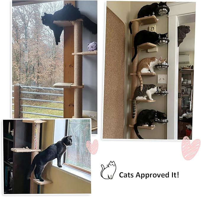 FUKUMARU Wall-Mounted Cat Tree for Small & Medium Cats, 5-Tier Tall Cat Climbing Tower with Scratching Post, Indoor Cat Wall Shelves for Climbing, Scratching & Lookout