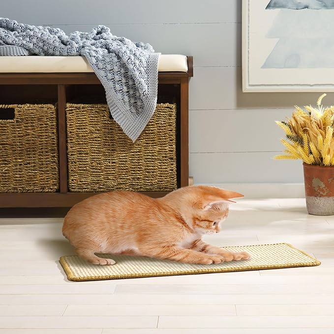 SAFAVIEH Cat Scratch Mat Pad Collection, 12" x 20" Oval, Natural Brown, Sisal Boucle Weave, Velcro & Slip Resistant Backing