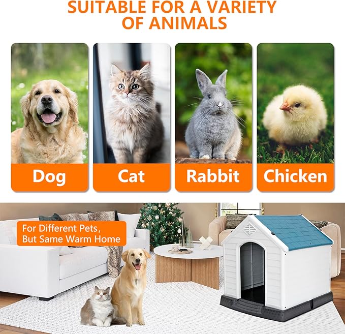 ZENY 34Inch Large Plastic Dog House - Water Resistant Dog Kennel for Small to Medium Sized Dogs All Weather Indoor Outdoor Doghouse Puppy Shelter