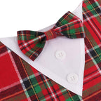 ADOGGYGO Christmas Dog Tuxedo Bandana, Red Green Plaid Pet Xmas Collar with Bow, Adjustable Christmas Costume for Large Dogs (L)
