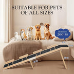 Easyego Foldable Dog Ramp for Bed, 74" Wood Pet Ramp with Side Rails and High Traction Carpet, 22° Gentle Long Slope, Top Landing Platform, Supports up to 200 LBS for Senior Dogs - Natural