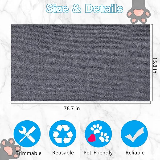Cat Scratching Mat - 79"x16" Trimmable Cat Scratching Carpet Mat, Large Self-Adhesive DIY Cat Scratch Mat Roll, Cat Tree Shelves Replacement Mat Pad, Couch Furniture Protector, Toy Ball&Strong Tape