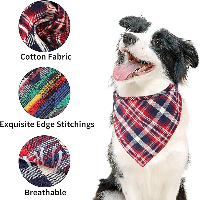 Segarty 10 Pack Dog Bandanas Triangle, 22.8"x15.7" Washable Plaid Bibs Accessories Bulk for Small Medium Dogs Cats Large Puppy, Adjustable Pet Scarf Reversible Boy Pets Birthday Kerchief