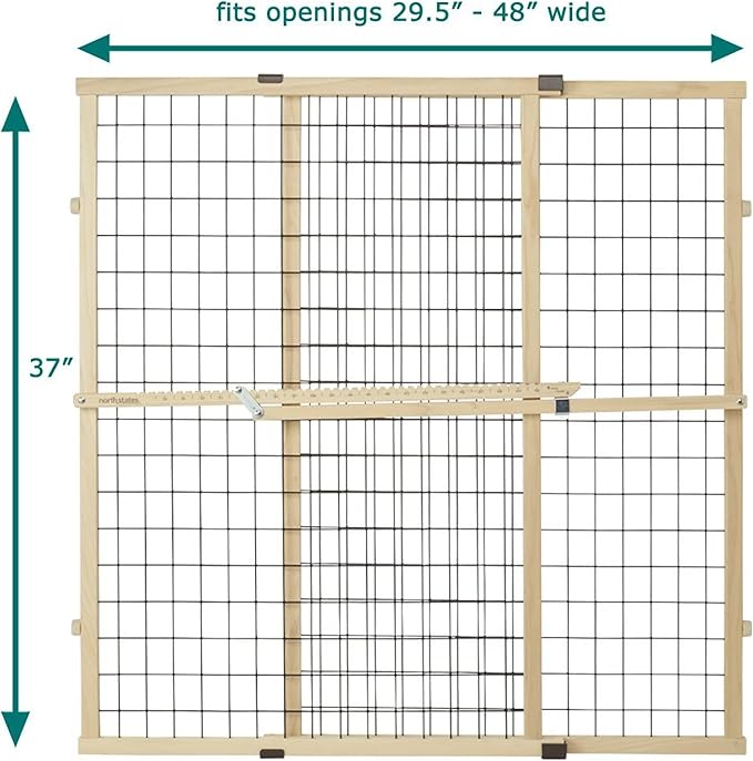 MYPET North States Extra Tall & Wide Wire Mesh Dog Gate: 29.5-48" Wide, 37" Tall, Natural Finish, Made in USA