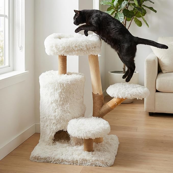 35" Multi-Level Cat Tree with Durable Sisal-Wrapped Posts, Dual Enclosed Condos, Cushioned Perches, and Removable Plush Cover,White