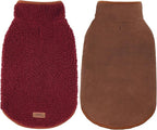cyeollo Warm Dog Coat Fleece Sherpa Reversible Winter Sweater Coats, Turtleneck Cold Weather Dog Jacket Vest for Small Dogs with Leash Hole, Burgundy, S