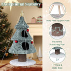 PETSITE 48.5 Inches Cat Christmas Tree, Cute Cat Tower with Scratching Post, 2 Comfy Condos and Decorative Festival Dangling Balls, Star-Shaped Ornament Sits at The Top, Soft Polar Fleece Covered