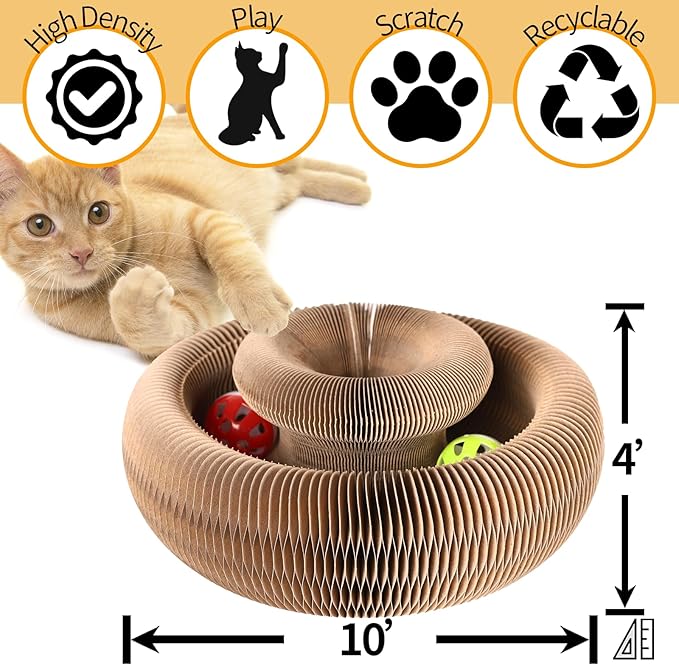Magic Organ Cat Scratcher Board with 2 Bell Ball, Cat Ball Adventure The Ultimate Interactive Mental Physical Exercise for Indoor Cats Toy