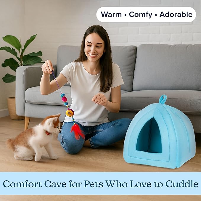 PETMAKER Indoor Cat House with Removable Foam Cushion for Cats, Kittens, Small Dogs & Small Pets, Plush Pet Bed Crate Tent Hideaway with Cozy Soft Interior, Small Animal Sleep & Rest Space