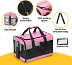Dog Carrier Soft Sided, Large Cat Carrier with Inner Safety Leash, Pet Transport Carrier for Large Cats and Medium Dogs up to 20 Lbs, Collapsible Travel Puppy Carrier Bag -Pink L