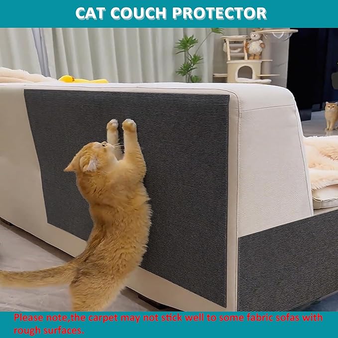 Cat Scratching Mat self-Adhesive, 78.7"x15.8" Cat Carpet remnants,DIY Climbing Cat Scratcher,Cat Scratch Furniture Protector（Dark Gray）