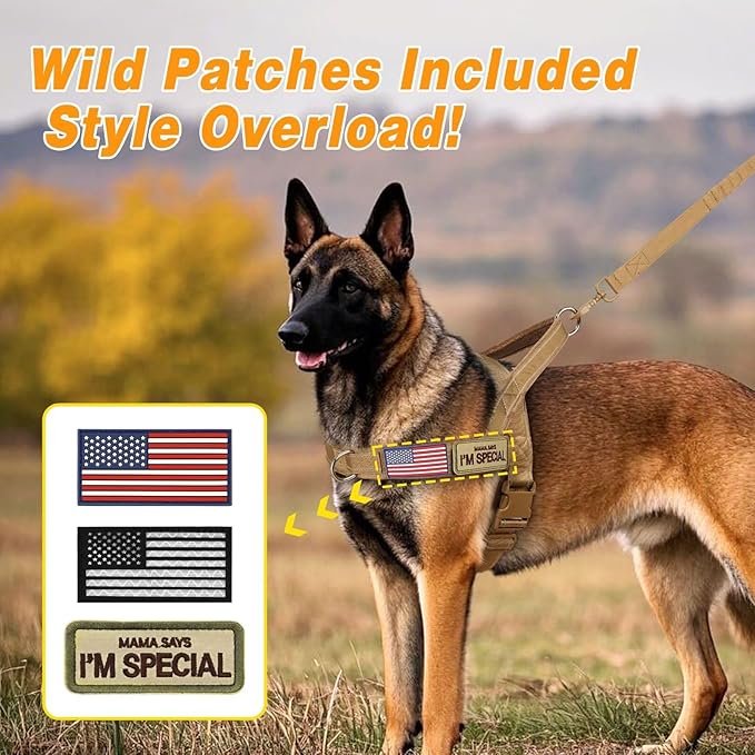 Forestpaw No Pull Dog Harness with Large Handle,Slip on Reflective Vest with Quick Release Buckle,Comfortable Flannel Lining for Medium Large Dogs Walking Training (Includes 3 Patches),Brown M