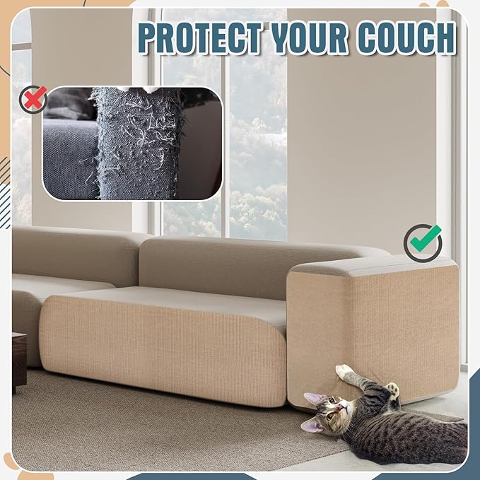 Abbylike 2 Pcs Cat Scratch Furniture Protector 118 x 15.8 in Trimmable Self-Adhesive Couch Protector Cat Scratcher Mat DIY Anti Scratch Pad Covering Climb Mat for Towers Replacement Pad(Khaki)