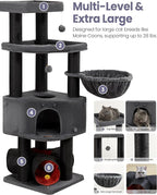 Heavy Duty Cat Tree for Large Cats Adult - 60 Inch XXL Sturdy Cat Tower Condo with Extra Wide Scratching Posts (φ4.4in) Big Cat House Hammock Perch - Indoor Wood Modern Multi Level Corner Cat Bed