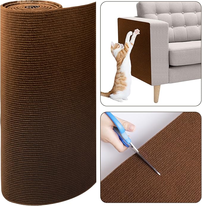 Cat Scratch Furniture Protector, 78.7"x15.8" Cat Scratching Mat, Trimmable Self-Adhesive Cats Claws Scratch Pads, DIY Carpet Mat Replacement for Cats Tree, Cats Wall Shelves, Brown