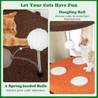 Mushroom Cat Tree, Multi-Layer Cat Tower with 2 Condos & Platforms, Cat Activity Center with Full-Wrapped Sisal Posts, Sisal Scratching Boards & Interactive Balls for Indoors (57.5")