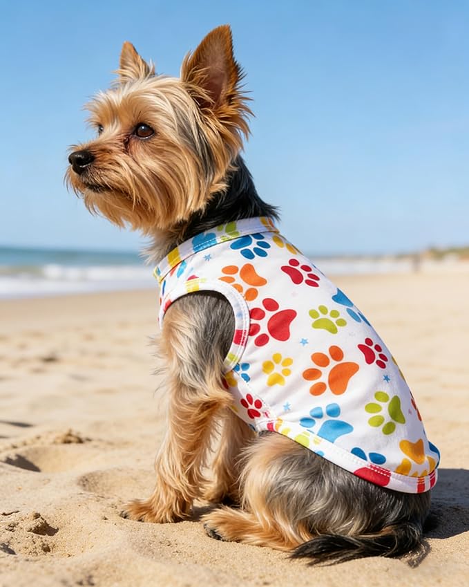 PET SHOW 4 Pack Paw Bone Printed Dog Clothes Shirts Soft Dog Vest Lightweight Sleeveless Cats Doggies T-Shirts Puppies Tank Top Tee Cat Clothes for Small Medium Dogs White Black Pink Blue L