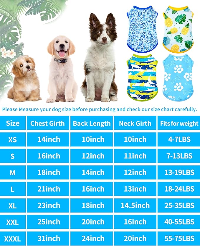 PET SHOW 4 Pack Summer Dog Shirts for Large Dogs Boy UPF 50+ UV Sun Protection Cooling Clothes Tank Top Shark Dog T-Shirts Pet Holiday Party Sleeveless Vest Blue(XX-Large)