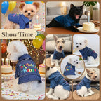 Dog Jean Jacket with D-Ring Blue Denim Coat Dogs Outfits for Small Dogs Cats Boy Male Girl Birthday Clothes Costume Letter Embroidery Dogggie Puppy Winter Warm Clothes(Birthday Baby,XS)
