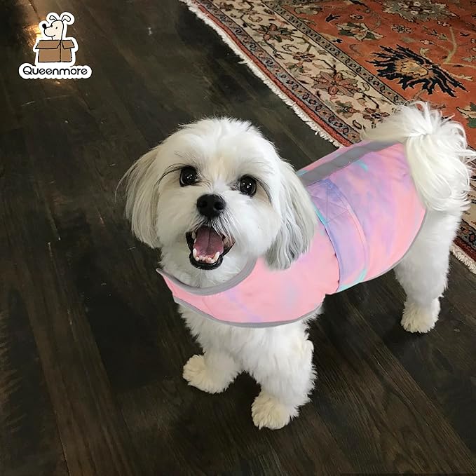 Queenmore Dog Winter Coat, Cold Weather Polyester Jacket for Dogs, Waterproof Reflective Reversible, for Small, Medium and Large Dogs (Tie-Dye, M)