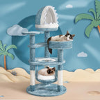 Yaheetech 45.5in Ocean-Themed Cat Tree Multi-Level Cat Tower, Plush Pet Furniture with Shark's Mouth-Shaped Nest, Sea Star-Shaped Perch, Jellyfish-Style Hammock for Indoor Kitty