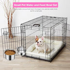 2 Pcs Small Pet Dog Food Water Bowl for Cage Stainless Steel Non-Spill Kennel Hanging Cats Pets Bowls with Clamp Holder Crate Feeder Dish for Small Dogs Pets (5.1x2.9'' & 4.7x1.9'')