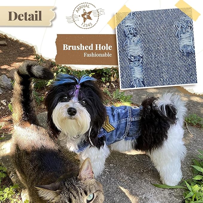 Cool Dog Jean Jacket Small Puppy Outfits Frenchie Clothes Denim Coats for Small Medium Dogs Cats Boys Girls Pet Vest Dog Shirt Clothing Doggy Costume (Blue Print, XL（Suggest 12-16 lbs）)