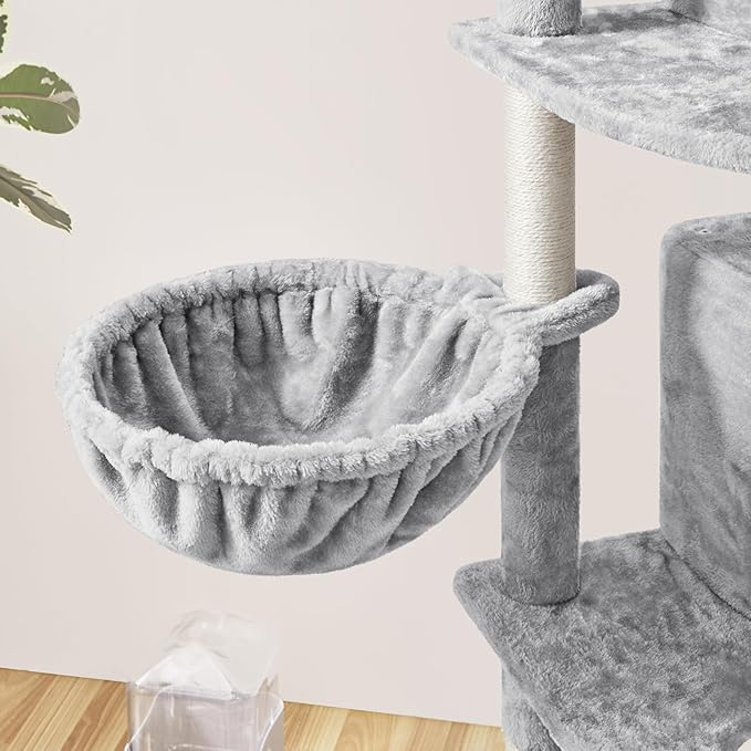 Topeakmart Cat Tower Cat Tree, 76 Inches Plush Cat House with Condos Perches Raised Edge as Cats Activity Center