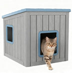 KAMABOKO Outdoor Cat House Weatherproof Insulated for Winter, Durable Shelter for Feral and Outdoor Cats, All-Season Cat House with Removable Roof & Waterproof Base for Patio, Porch, Blue