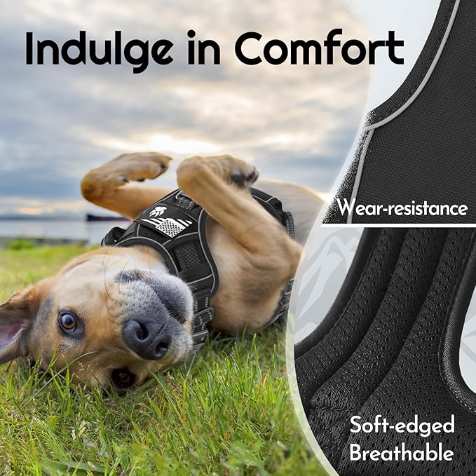 Eagloo Dog Harness for Large Dogs, Easy Wearing with 3 Quick-Release Buckles, Adjustable No Pull Pet Harness with MOLLE System, No Choke Reflective Vest with Control Handle, Black, XL