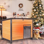 Insulated Dog House Outdoor Weatherproof, Wooden Heated Large Houses with Removable Liner for Winter, Upgrade Anti-Chewing Iron Frame Dog Shelter for Puppies, Cats