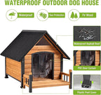 GUTINNEEN Outdoor Heated Dog House Insulated Dog Kennel with All-Around Metal Frame, Weatherproof Anti-Bite Dog Shelter with Porch, Wooden Puppy Home Indoor(Brown, 45’’ Medium)