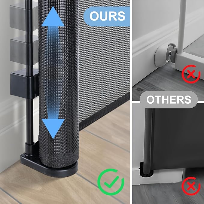 100 inches Retractable Baby Gate, 34 inches Tall Extra Wide Mesh Safety Gate for Open Floor Plans, Wide Doorways, Baby and Pet Barrier for Indoor Outdoor Use, Black