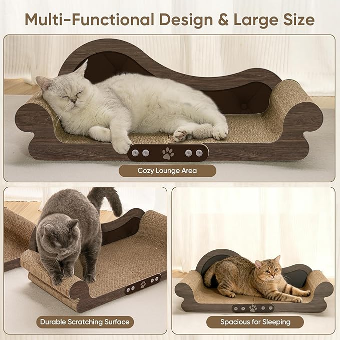 NATUYA Cat Scratcher Cardboard Lounge Bed, 26" Extra-Large Cat Scratching Board, Durable Indoor Cats Scratch Sofa, Furniture Protector, Modern Stylish Cats Bed
