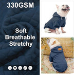 BEAUTYZOO Small Dog Hoodie Sweater with Pockets, Dog Clothes for Small Medium Dogs Boy Girl, Waffle-Like Laminated Cotton Pet Coats with Hat and Leash Hole, Navy Blue SM