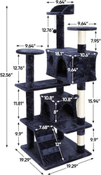 54 Inch Cat Tree Tower for Indoor Cats, Plush Multi-Level Cat Condo w/Padded Plush Perch,Scratching Post,Kittens Pet Play House,Blue