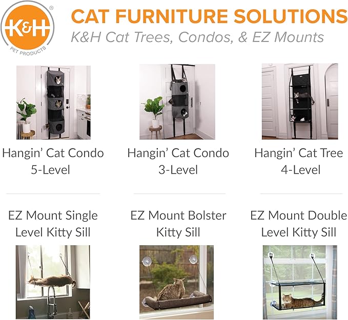 K&H Pet Products Hangin Cat Tree Condo 3 Level Door Mounted Cat Furniture, Space Saving, Mesh Level, Peep Holes, Interconnecting Levels, Collapsible, Tool-Free Assembly - Gray - Fits Doors <80in H