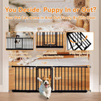 14" Height Short Dog Gate Adjustable18-48" Extra Wide Dog Gate with Small Cat Door,Pet Gate with 4 Extension Kits Pressure Mounted for Doorways & Stairs (Black, 14" Height)