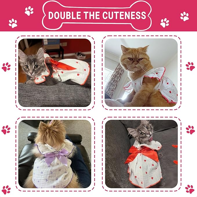 TAPBULL Dog Dresses, Fashionable Pet Dog Clothes with Heart Design, Cute Cat Birthday Dress Outfit (Pink/Red/Blue/Purple/Black 5-Pack), Medium