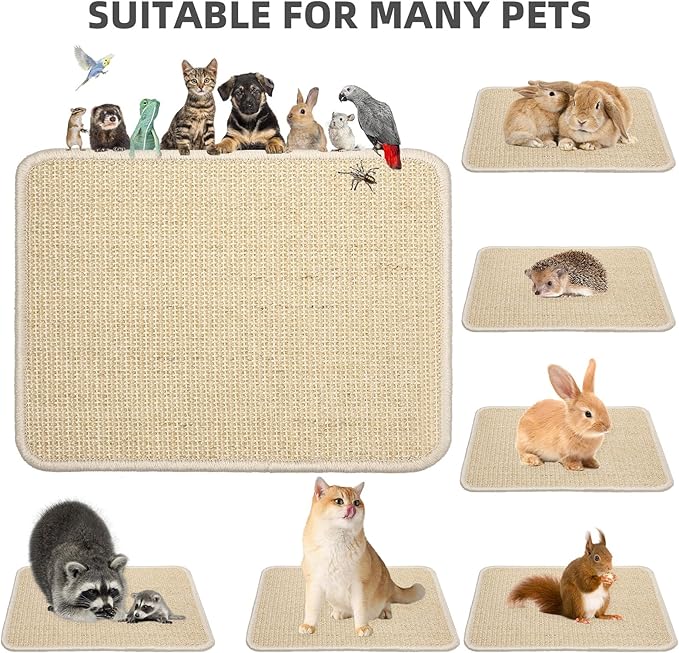 4 Pcs Rabbit Scratcher Mat, Rabbit Grass Mats for Rabbits Cage Accessories, Natural Sisal Cat Rabbit Scratching Pad, Natural Hay Woven Bed Mat for Bunny Cats Guinea Pig