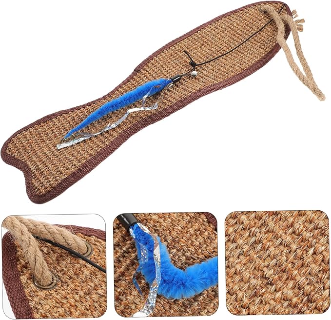 Fish Shaped Cat Scratching Pad Natural Sisal Hanging Protector for Furniture Claw Grinding Mat Eco-Friendly Cat Toy 20.86X5.23X1.18In