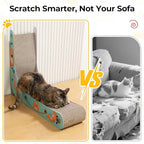 COZIWOW L-Shape Cat Scratcher Lounge, Corrugated Cardboard Scratching Pad for Indoor Cats, Durable Cat Furniture with Spring Toy (Colorful)